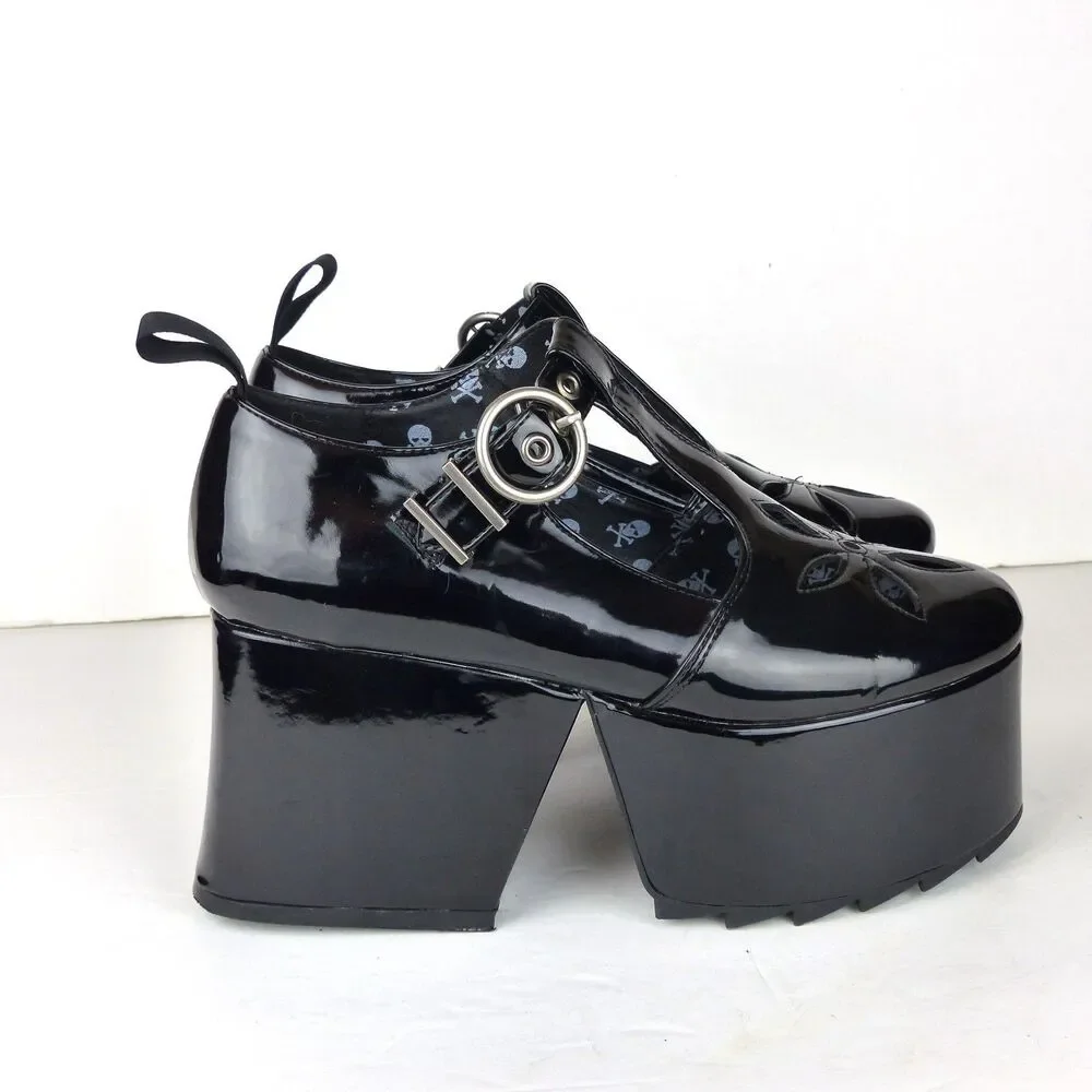 Lamoda Mary Jane Shoes Women 7 Black Patent Overthinking It Platform Cutout Goth